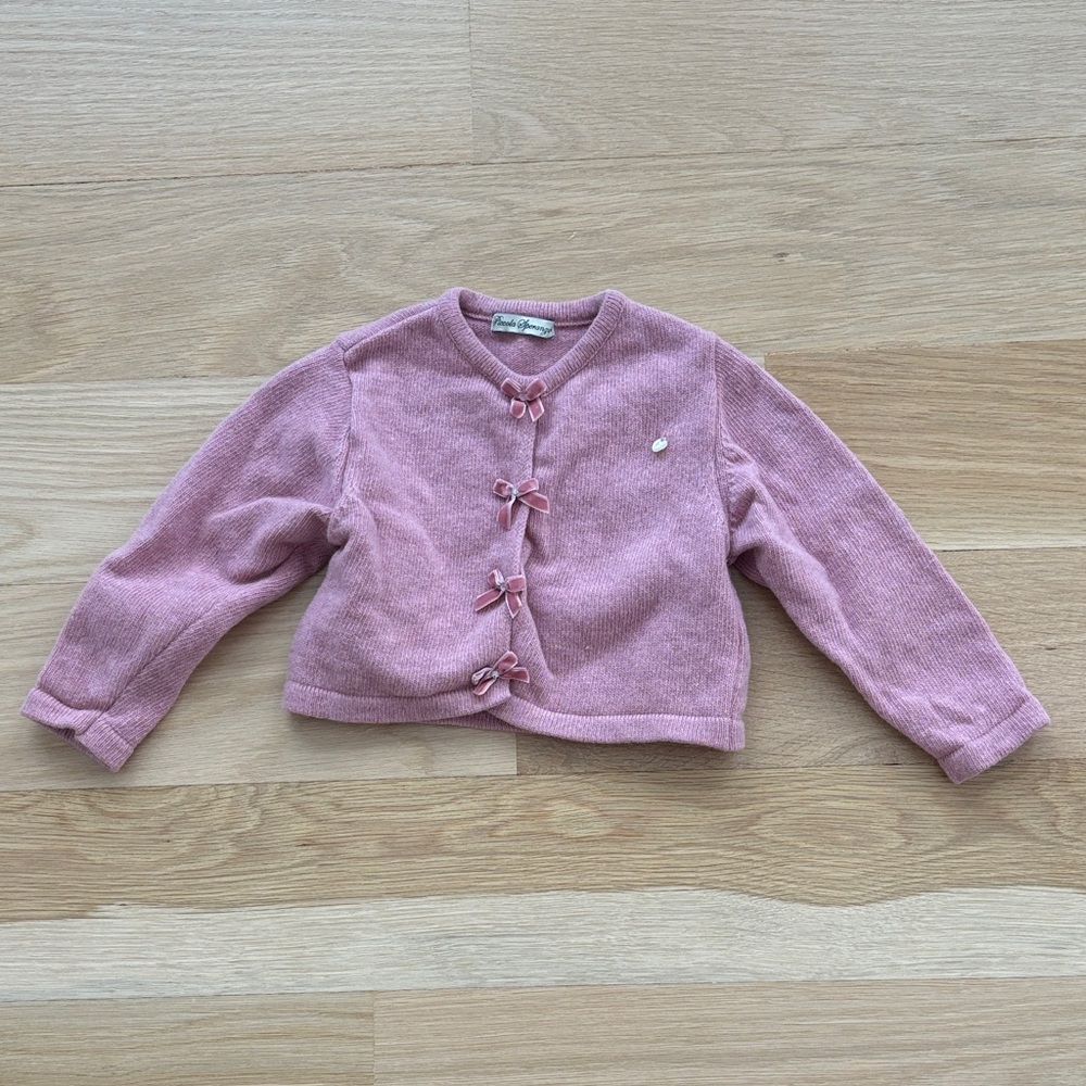 Piccola Speranza Little Girl’s Pink Knit Cardigan with Velvet and Crystal Bows
